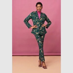 Isaac Mizrahi Live Foil Printed Scuba Pants and Jacket Set, XL, Green